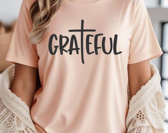 Maglietta con grafica "Grateful": maglietta unisex con messaggio motivazionale.