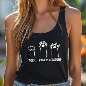 Cat Paws Tank, Rock Paper Scissors Tank, Cool Tee for Cat Lovers, Funny Graphic Cat Tank, Cute Animal Print Tee, Cat Owner Tee, Cute Cat Tee