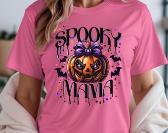 Spooky Mama T-Shirt: Halloween Pumpkin Design
