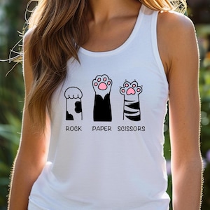 Rock Paper Scissors Tank, Cool Tee for Cat Lovers, Funny Graphic Cat Tank, Cute Animal Print Tee, Cat Owner Tee, Cute Cat Tee, Cat Paws Tank