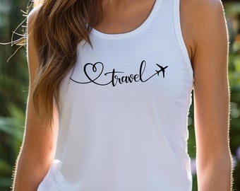 Camiseta sin mangas con estampado de corazón de viaje - Camiseta unisex de avión