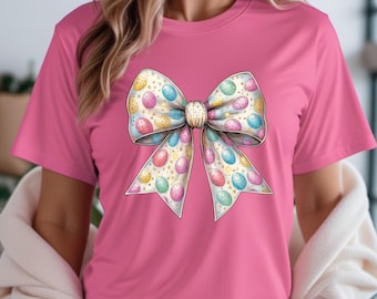 Easter Egg Bow T-Shirt: Unisex Spring Holiday Tee