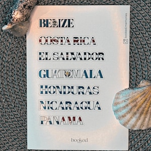 Adesivi da viaggio | America Centrale | Adesivi da viaggio | Foglio di adesivi da viaggio | Adesivi con i nomi dei paesi | Adesivi da attaccare | adesivi per diario di viaggio