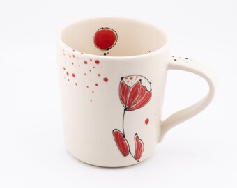 Small Handmade Abstract Stoneware Ceramics Coffee or Tea Mug with Red Accents * Ready to Ship