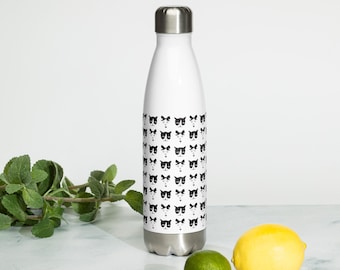 Stainless Steel Water Bottle with Multiple Black and White Cat Heads * Free Shipping