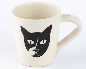 Handmade Large Coffee or Tea Mug with Tuxedo Cat * Ready to Ship