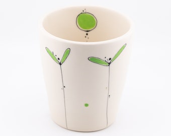 Handmade Stoneware Large Tumbler or Cup with lime green accents and abstract design * Ready to Ship