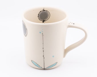 Small Handmade Coffee Mug or Tea Mug with abstract fine line and turquoise accent * Ready to Ship