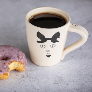 Handmade Large Stoneware Coffee or Tea Mug with White and Black Cat * Cow Cat * Ready to Ship