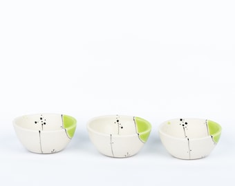 Handmade Stoneware Salt Pinch or Prep Bowl in Lime Green * SET OF THREE * Ready to Ship