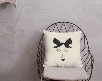 Pillow * Cat Head Pillow * 18x18 Pillow * Housewarming Gift * Olive Pillow * Ready to Ship * Minimalist Pillow * Black and White Pillow