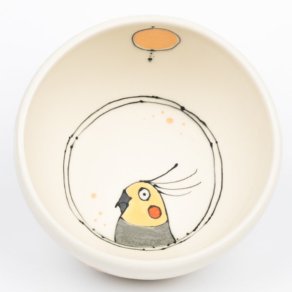 Handmade Ceramic Soup, Pasta or Salad Bowl with Cockatiel * Ready to Ship