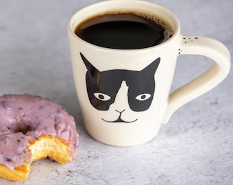 Handmade Large Coffee or Tea Mug with a Tuxedo Cat * Ready to Ship