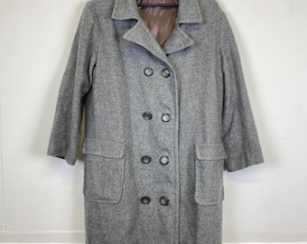 Vintage Grey Wool Blend Coat – Women’s Size M – Double-Breasted Overcoat – 90s Classic Style – Winter Long Jacket – Minimalist French Look
