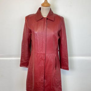 Vintage Italian Red Leather Coat – Vera Pelle – Made in Italy – Women’s Size S – Real Leather Jacket – Minimalist Long Coat – 90s Style