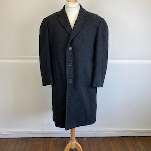 Sobretudo francês vintage – Lã preta – Tamanho L – Lacaze Frères – Tecido Dormeuil – Fabricado na França – Estilo clássico de alfaiataria – Anos 80