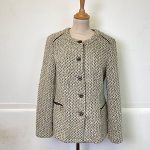 Vintage Wool Jacket – Beige Chunky Knit – Classic Buttoned Blazer – Size S – Textured Wool Cardigan – Retro Elegant Outerwear – Cozy Layer