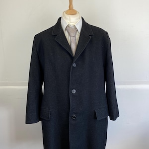 Vintage Wool Overcoat – Men’s XXL – Black Long Coat – Virgin Wool Blend – Classic Winter Overcoat – 90s Minimalist Style – Made in France