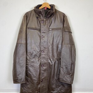 Vintage Brown Leather Coat – Size XXL – Italian Made – Long Warm Jacket – Wool Lining – Elegant Outerwear – Conbipel Vera Pelle - 2X - 2XL