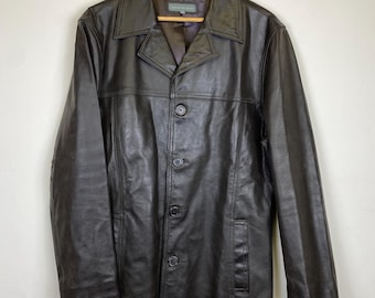 Vintage Leather Coat – Men’s XL – Brown Leather Jacket – 90s Minimalist Style – Button Up – Fall Outerwear – Real Leather