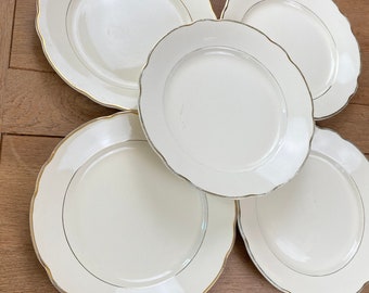 Französische weiße undurchsichtige Porzellanteller, Preis für 1, französisches Porzellan, Vintage-Geschirr, Vintage-Art-Deco-Teller, 1-5
