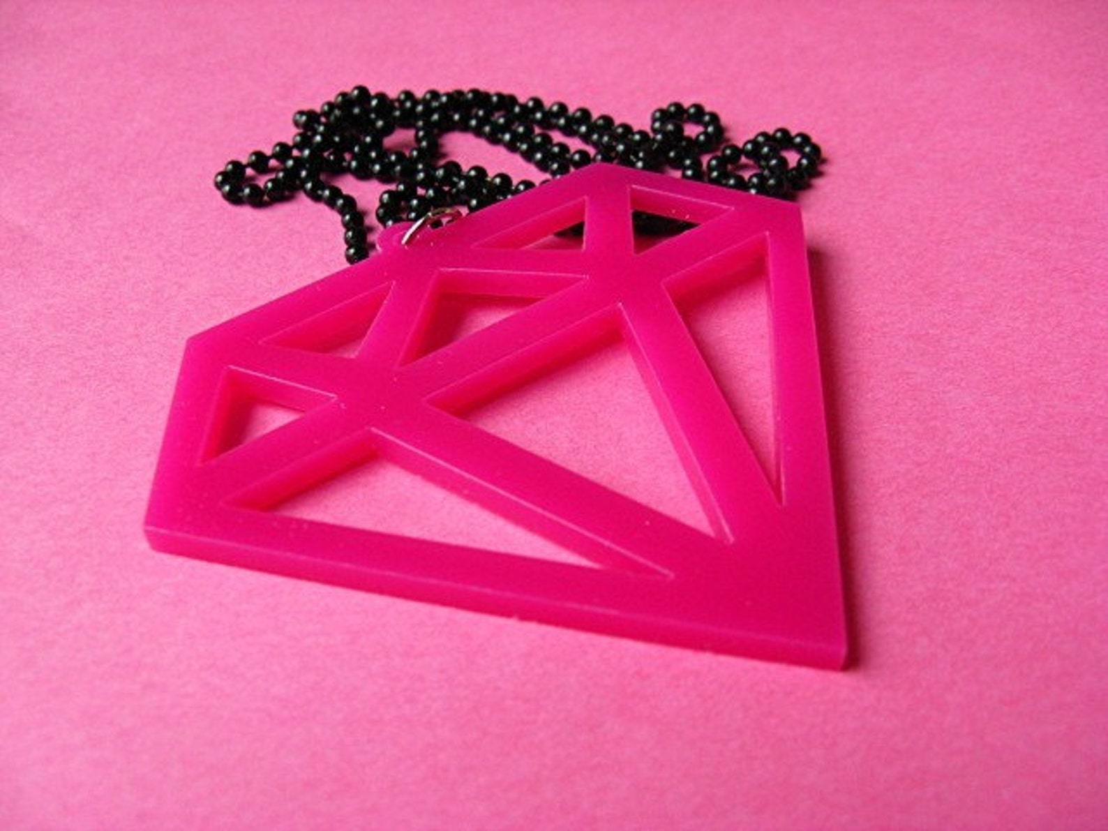 Large Laser Cut Fake Diamond Necklace Hot Pink Acrylic Etsy