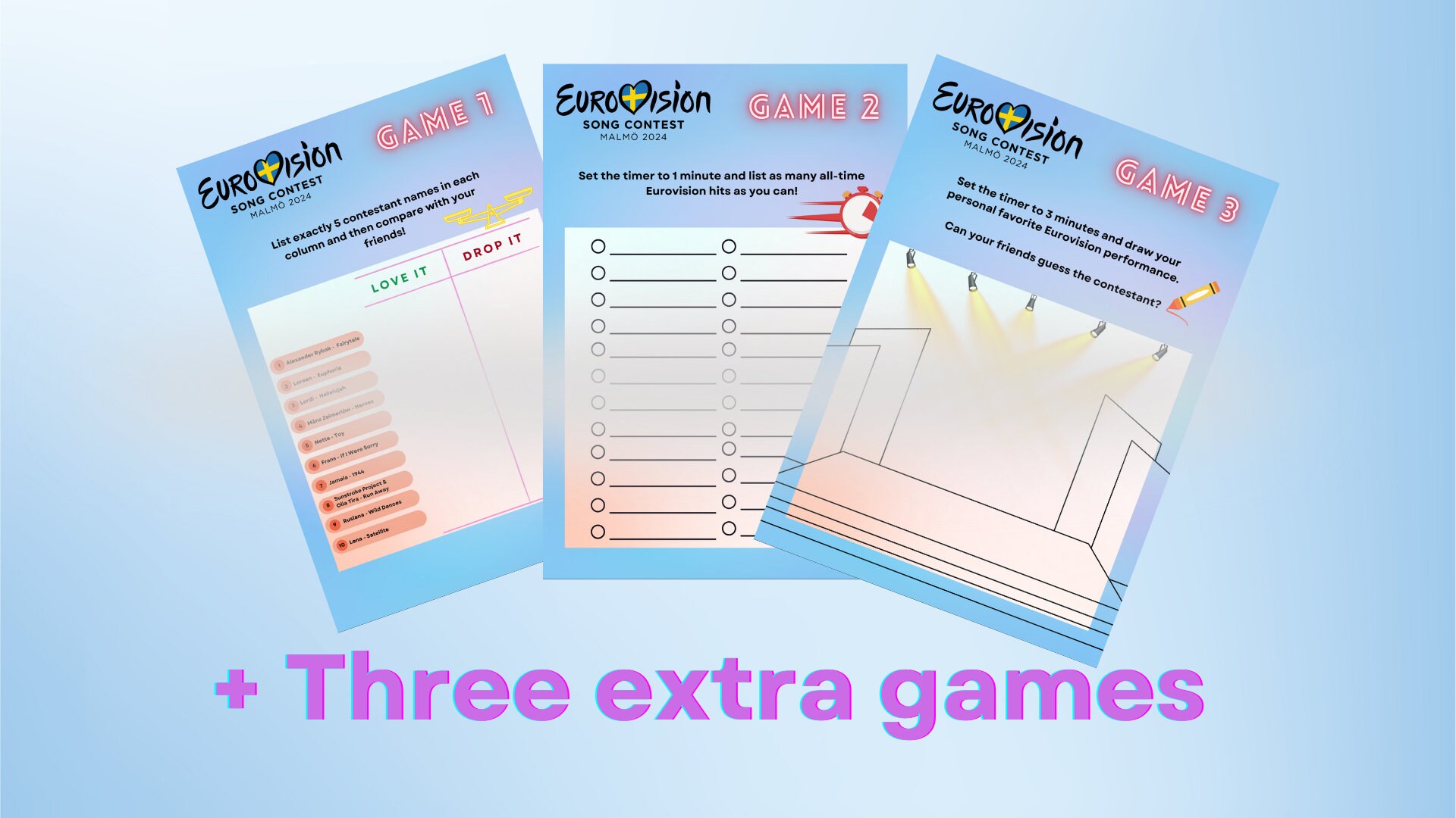 Eurovision 2024 Printable Party Scorecards Bingo Games Etsy UK
