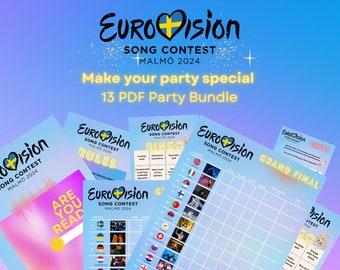 Tarjetas de puntuación y juegos de bingo imprimibles para las finales de la fiesta de Eurovisión 2024 ACTUALIZADOS