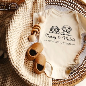 Protected By Dog Custom Baby Romper, Baby Shower Gift, New Best Friend Romper, Kid Gift, Personalized Dog Name, Newborn Gift for Pet Lover