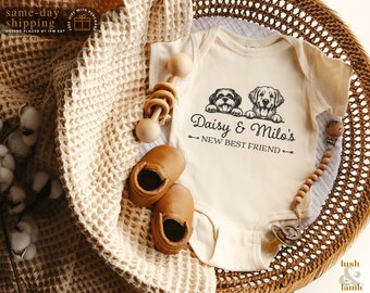 Geschützt durch Hund kundenspezifische Babystrampler, Baby-Dusche-Geschenk, neue beste Freundin Strampler, Kindergeschenk, personalisierter Hundename, Neugeborenen Geschenk für Tierliebhaber