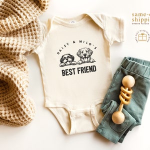 Custom Baby Romper, Protected By Dog Shirt, New Best Friend Romper, Baby Shower Gift, Cute Kid Gift, Dog Lover Gift, Personalized Dog Name
