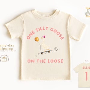 One Silly Goose On The Lose Girl Bodysuit, First Birthday, Silly Goose Shirt, Birthday Girl Shirt, Goose Outfit, Natural Custom Bodysuit