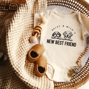 New Best Friend Romper, Baby Shower Gift, Protected By Dog Shirt, Personalized Dog Name, Dog Lover Tee, Custom Baby Romper, Cute Kid Shirt