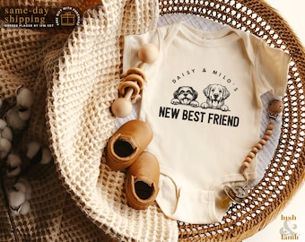 Bester Freund Strampler, Baby-Dusche-Geschenk, geschützt durch Hundehemd, personalisierter Hundename, Hundeliebhaber-T-Stück, kundenspezifischer Baby-Strampler, niedliches Kinderhemd