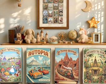 "Gerahmter Disney Rider Streichholzschachtel Druck // ""Vintage Disneyland Sehenswuerdigkeiten"" Wandkunst mit Haunted Mansion, Space Mountain, Jungle Cruise & mehr."