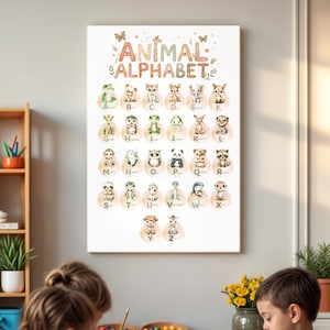 Animal Alphabet Canvas Wall Art | ABC Chart Print | Nursery, Classroom, Homeschool, or Playroom Decor | Kids Room Art | Framed Option