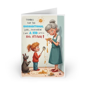 Carte de fête des mères amusante pour enfant ou adulte | Amour et attitude inconditionnels | Carte sarcastique de maman | Option imprimable ou imprimée