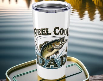 Reel Cool Dad Tumbler Becher // Lustiges Fischer-Geschenk für Papa // Vakuum-Isolierter Reisebecher mit Deckel // Vatertagsgeschenk für Angler.