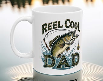 Reel Cooler Dad Lustiger Fischerbecher // Keramik Kaffeebecher Geschenk für Papa // Fischer Dad Becher // Vatertags Geschenk Idee // Reel Lustiger Dad Scherzbecher