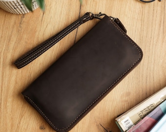 MONSAC Original Vintage Mahogany Leather Zip Around Clutch Organizer Wallet Etsy