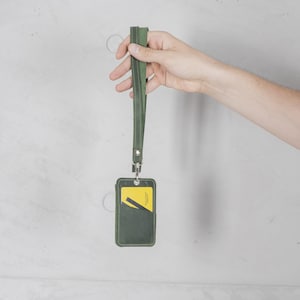 Custom leather id card holder, Leather badge holder, Badge holder with lanyard, Personalized id holder, Office badge holder, Id lanyard