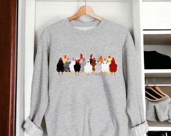 Huhn Print Sweatshirt - Damen Bekleidung - T-Shirts für Sie - Sweatshirt für Frauen - Huhn Sweatshirt - Geschenk für Thanksgiving - lange Ärmel