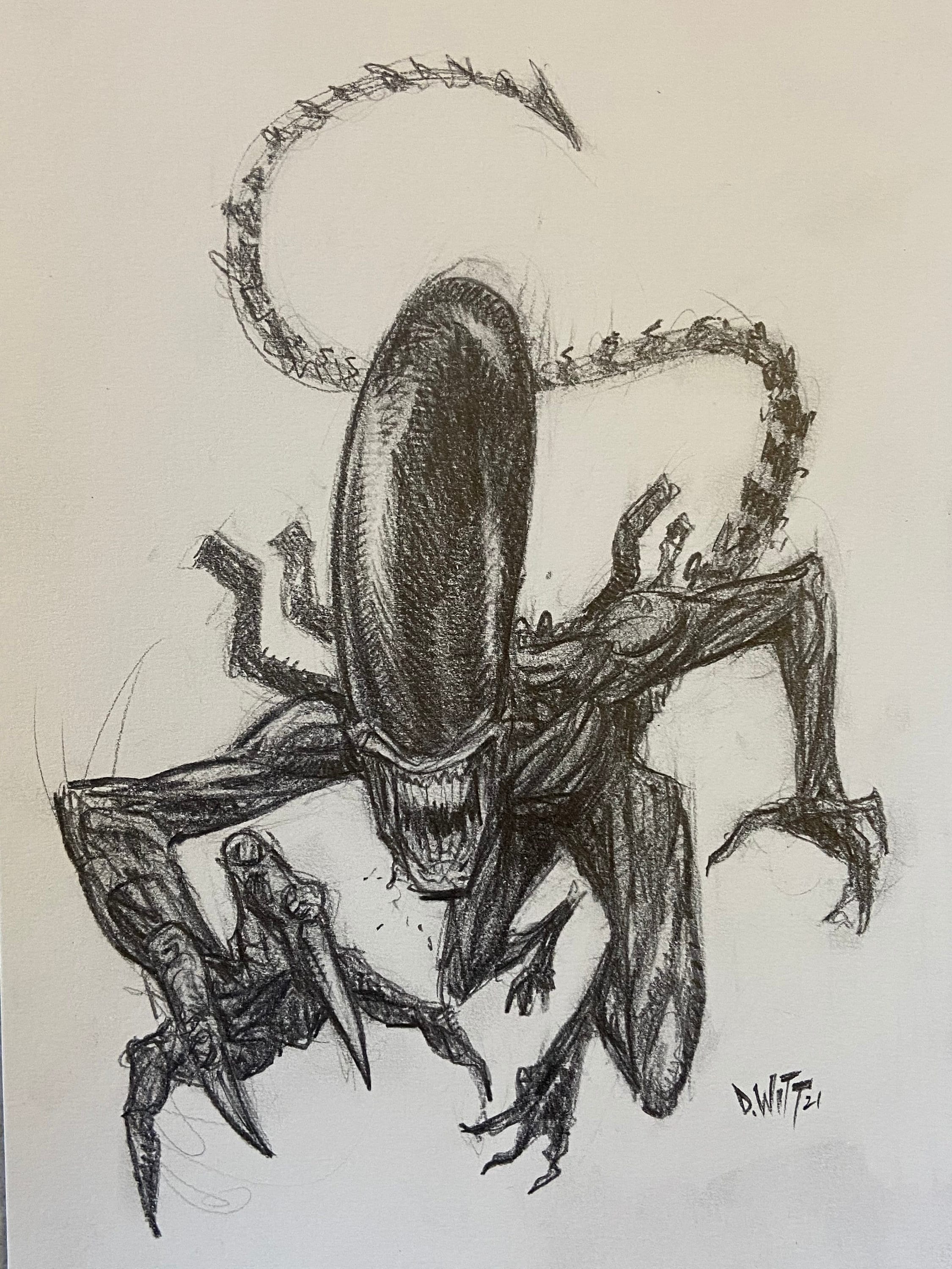 El dibujo a lápiz original de Alien - Etsy México