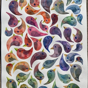 Pintura de acuarela original Bird Drips 24:1