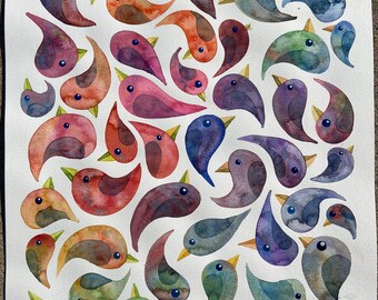 Bird Drips 24:1 original watercolor painting