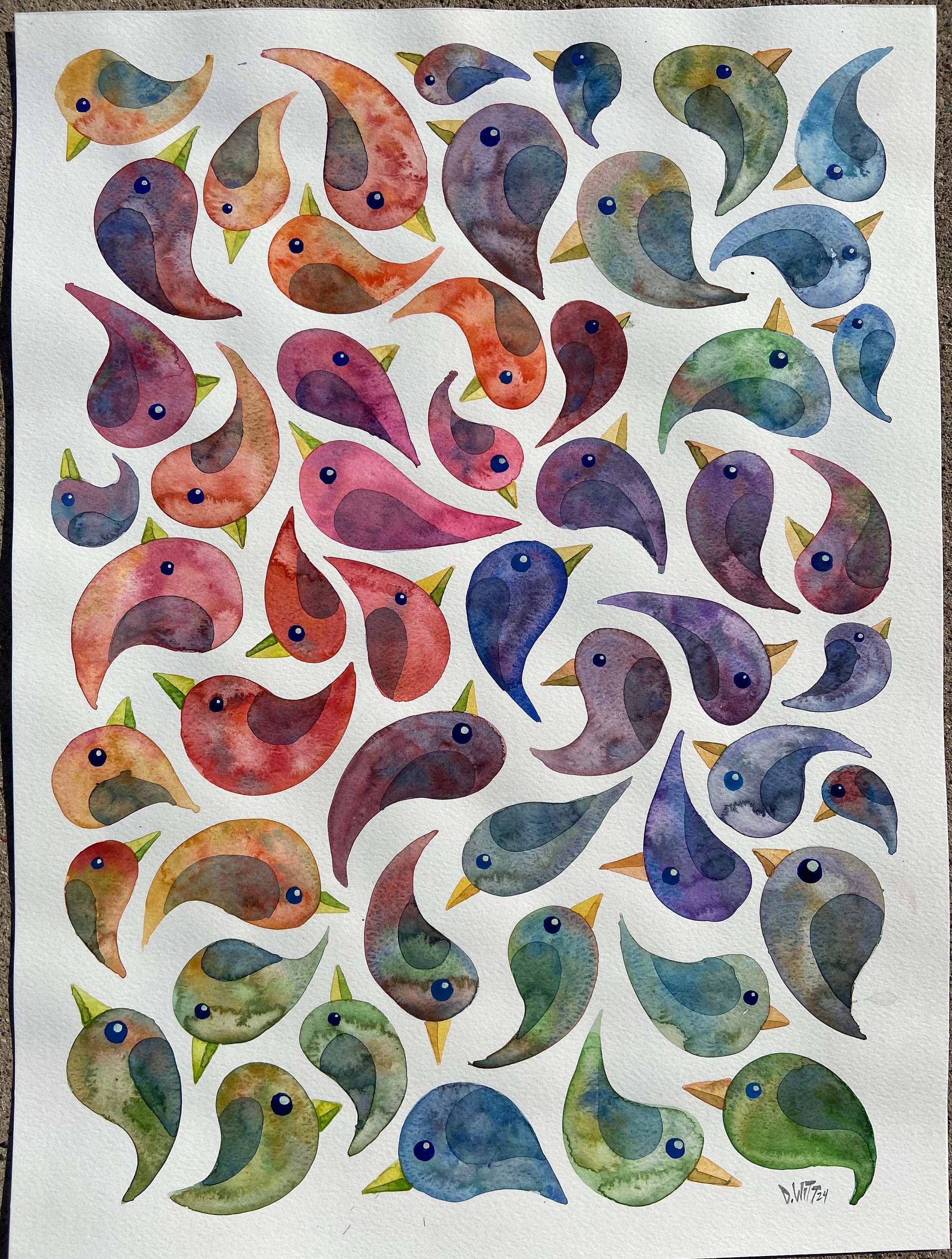 抽象的な鳥の水彩画 24✖️27 抽象的な鳥の水彩画 24✖️27 鳥の雫 24:1 オリジナル水彩画 -