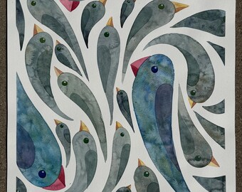 Bird Drips 24:6 original watercolor painting
