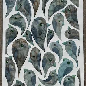 Pintura de acuarela original Bird Drips 24:8