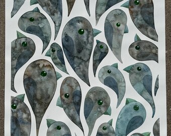 Bird Drips 24:8 original watercolor painting