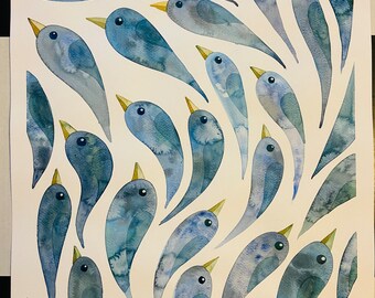 Bird Drips 24:3 original watercolor painting